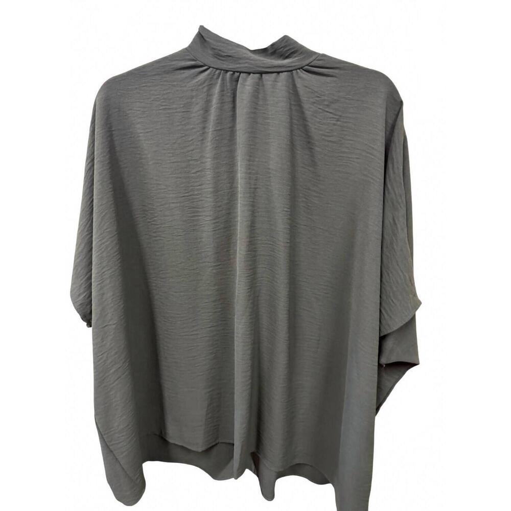 NEW PIXI + IVY women's tie back mock neck tunic top in olive